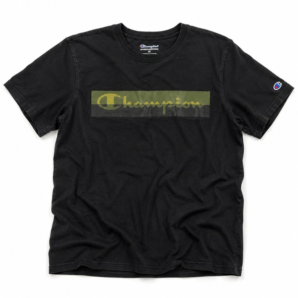 Champion Graphic T Shirt Men's Large Black Script Logo Cotton Streetwear Tee